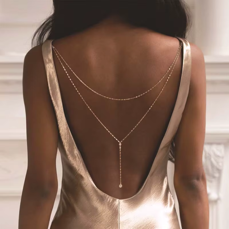 Chaîne arrière à pampilles en cristal brillant pour femmes, nouvelle chaîne de corps en métal couleu