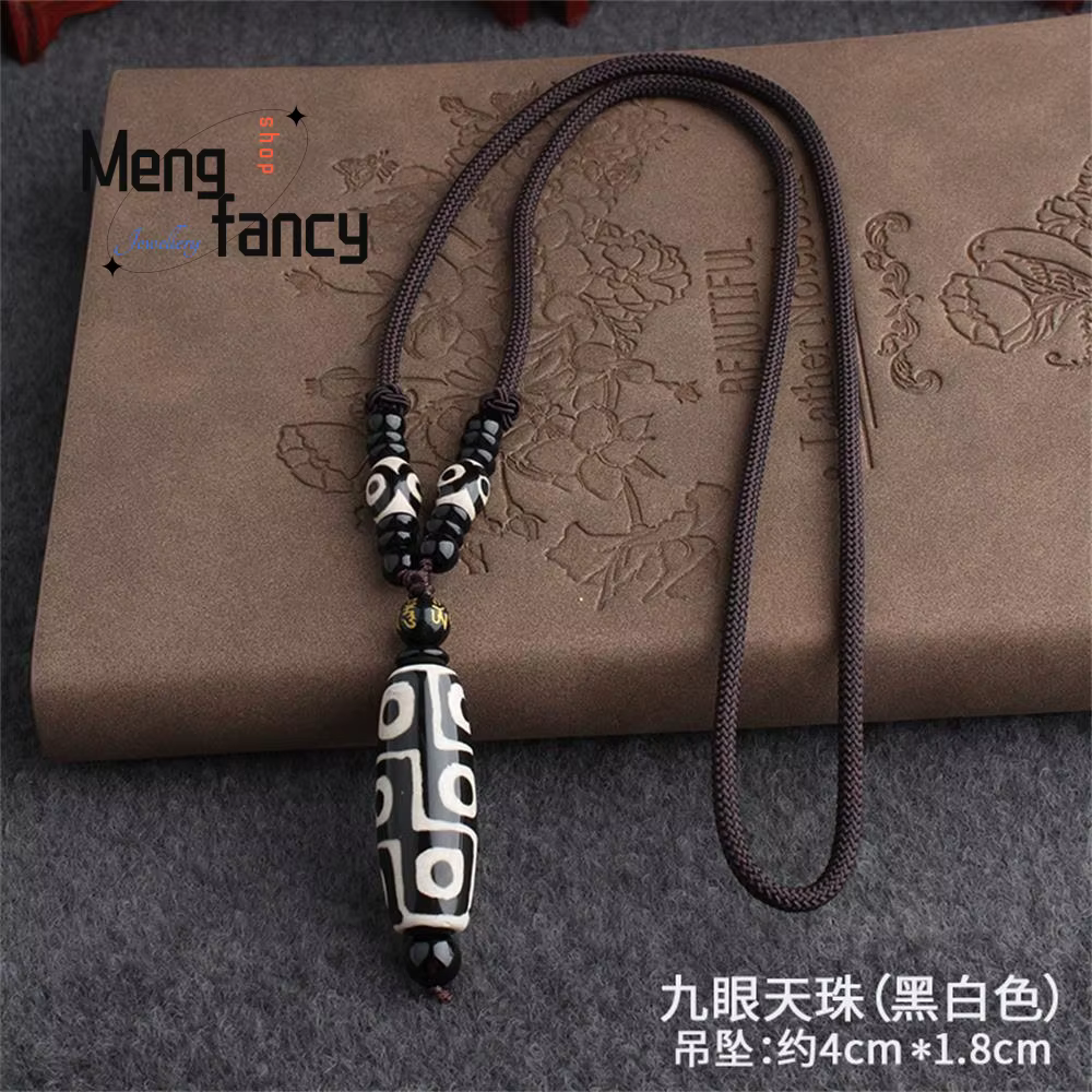 Chaîne de pull en Agate naturelle, perles de ciel à neuf yeux, accessoire de Style ethnique rétro, p