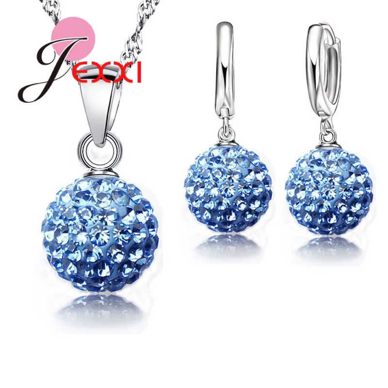 Ensemble de bijoux en argent regardé 925 pour femme, cristal autrichien, boule de Chang pavée, boucl