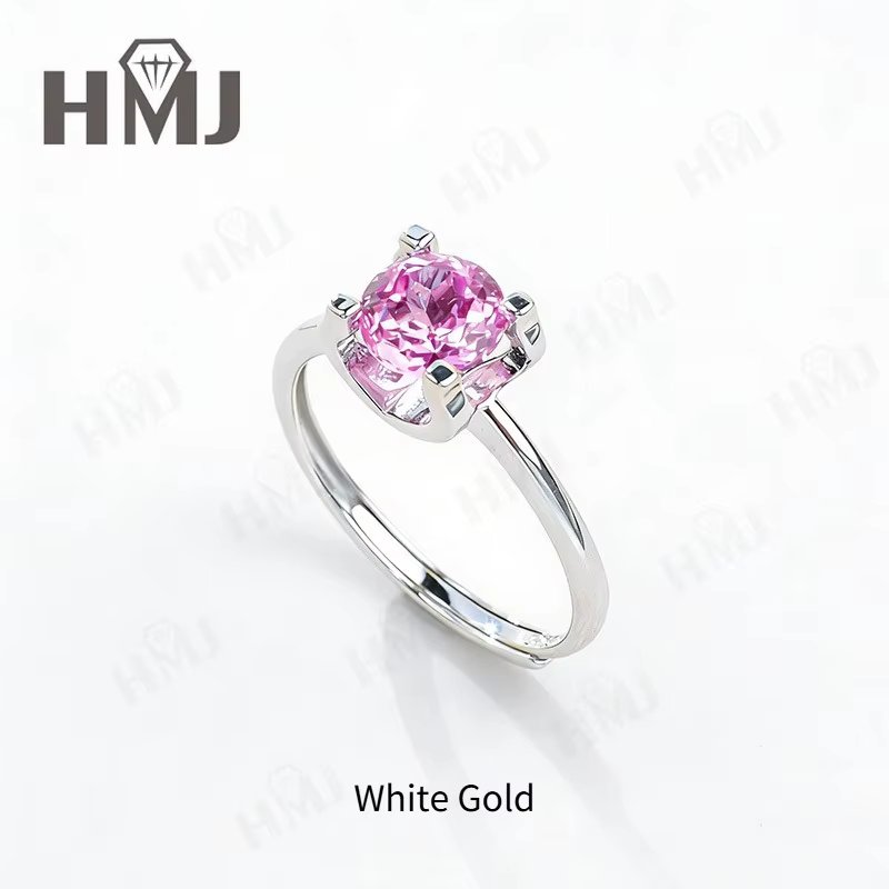 Bague en saphir/padparacha cultivé en laboratoire, argent sterling 925, taille ronde, rose/bleu, bij
