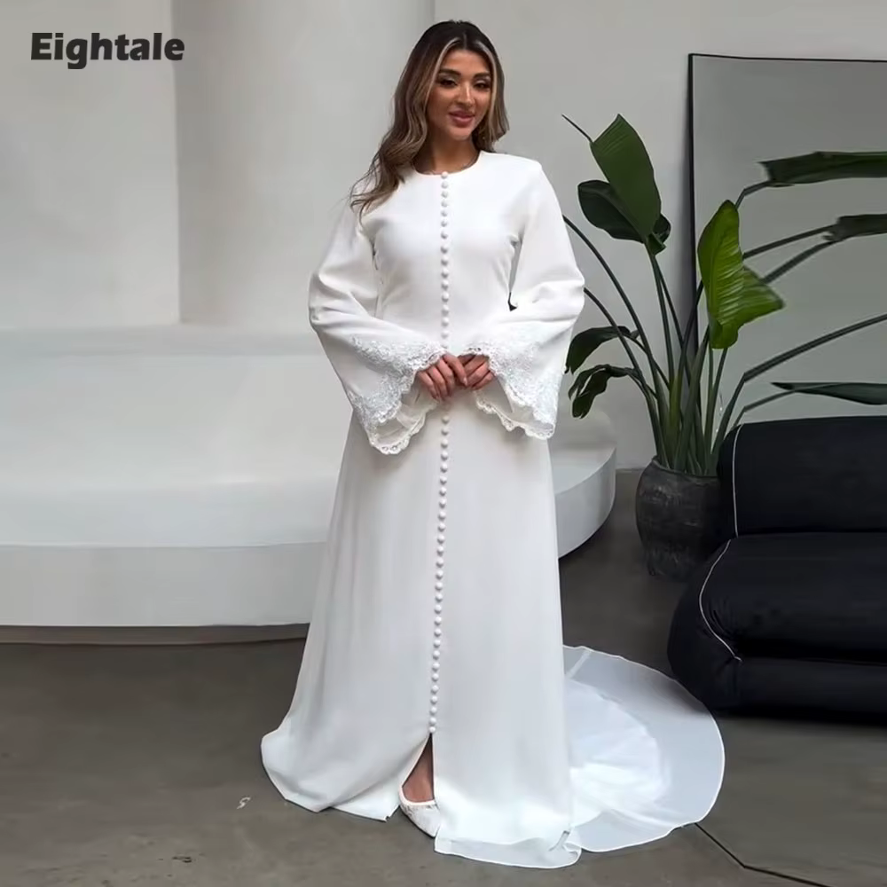 Robes de mariée arabes Eightale, col rond, dentelle, coupe sirène, boutons musulmans, blanc ivoire, 