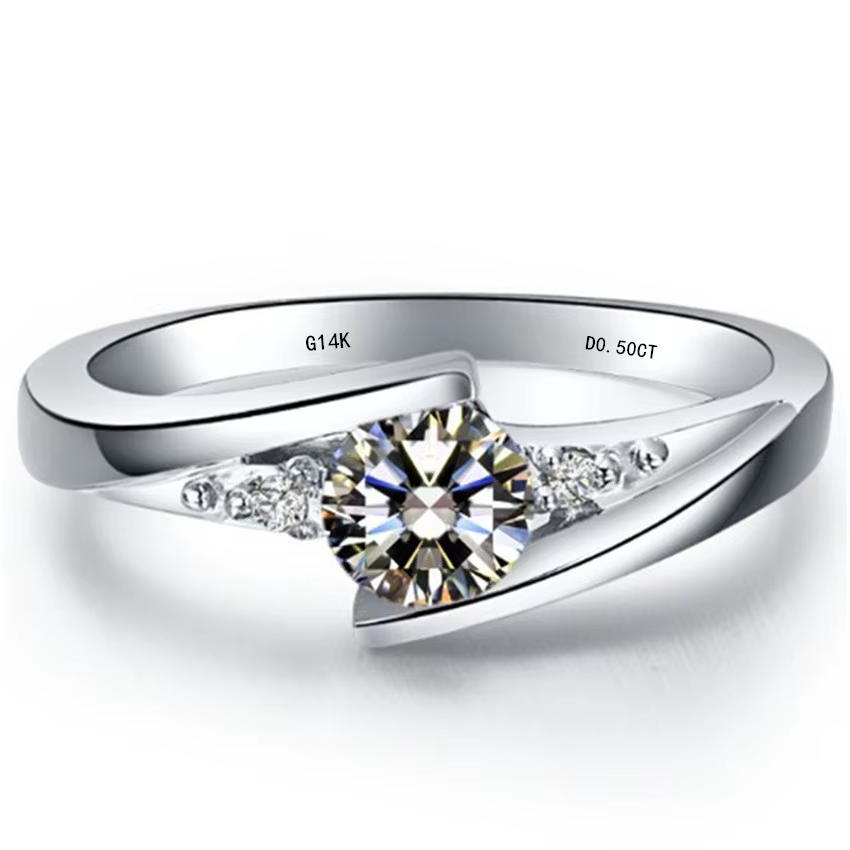 Bague de fiançailles en diamant pour femme, or blanc massif 14 carats, bijoux de doigt, beau cadeau,