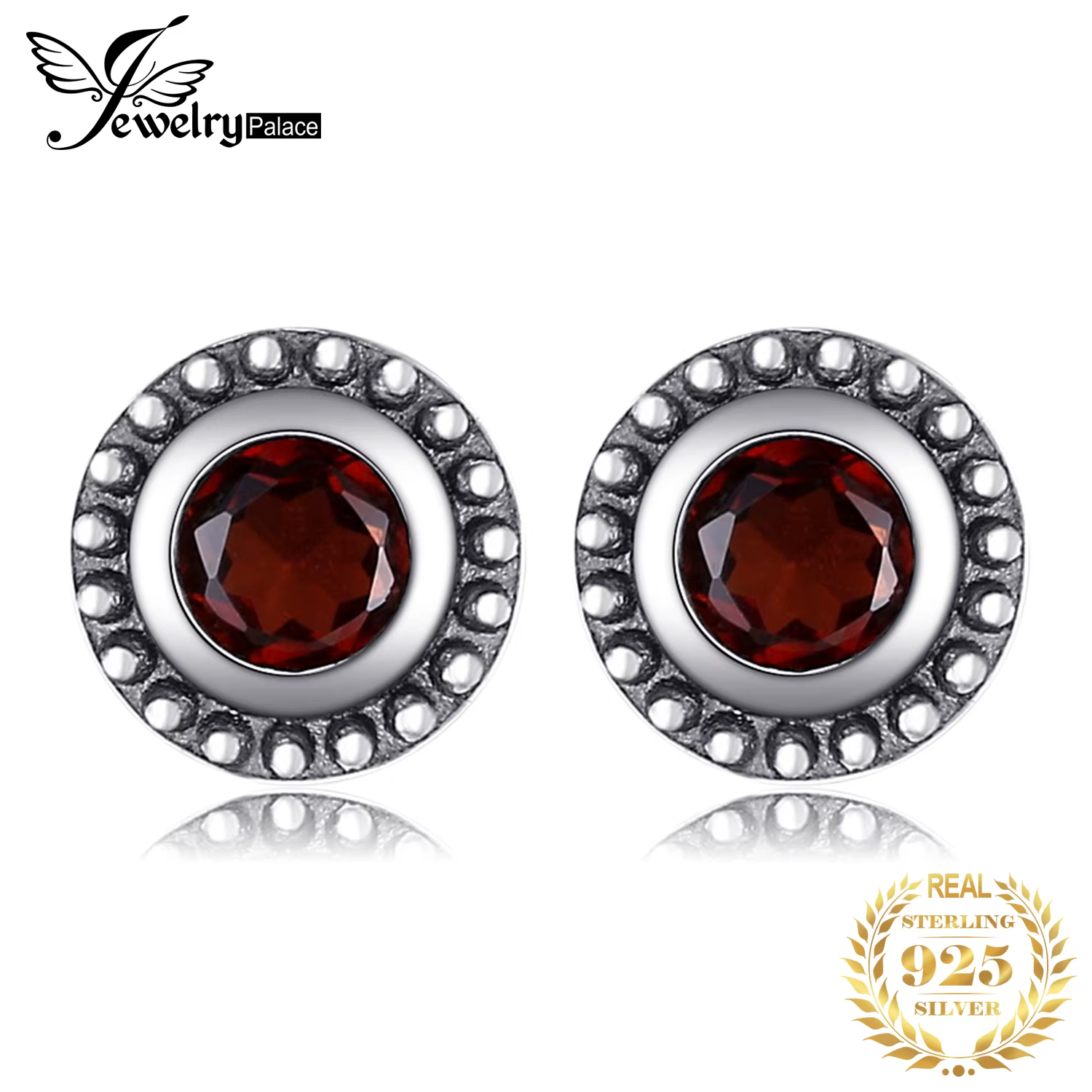 JewelryPalace Vintage 4mm grenat naturel 925 boucles d'oreilles en argent Sterling pour femme mode d