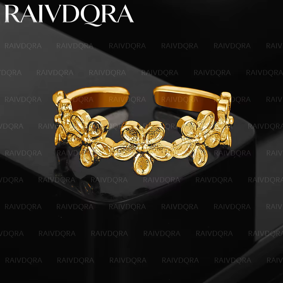 Bague ouverte en forme de fleur plaquée or 18 carats pour femmes, bijoux à la mode, charme Vintage, 