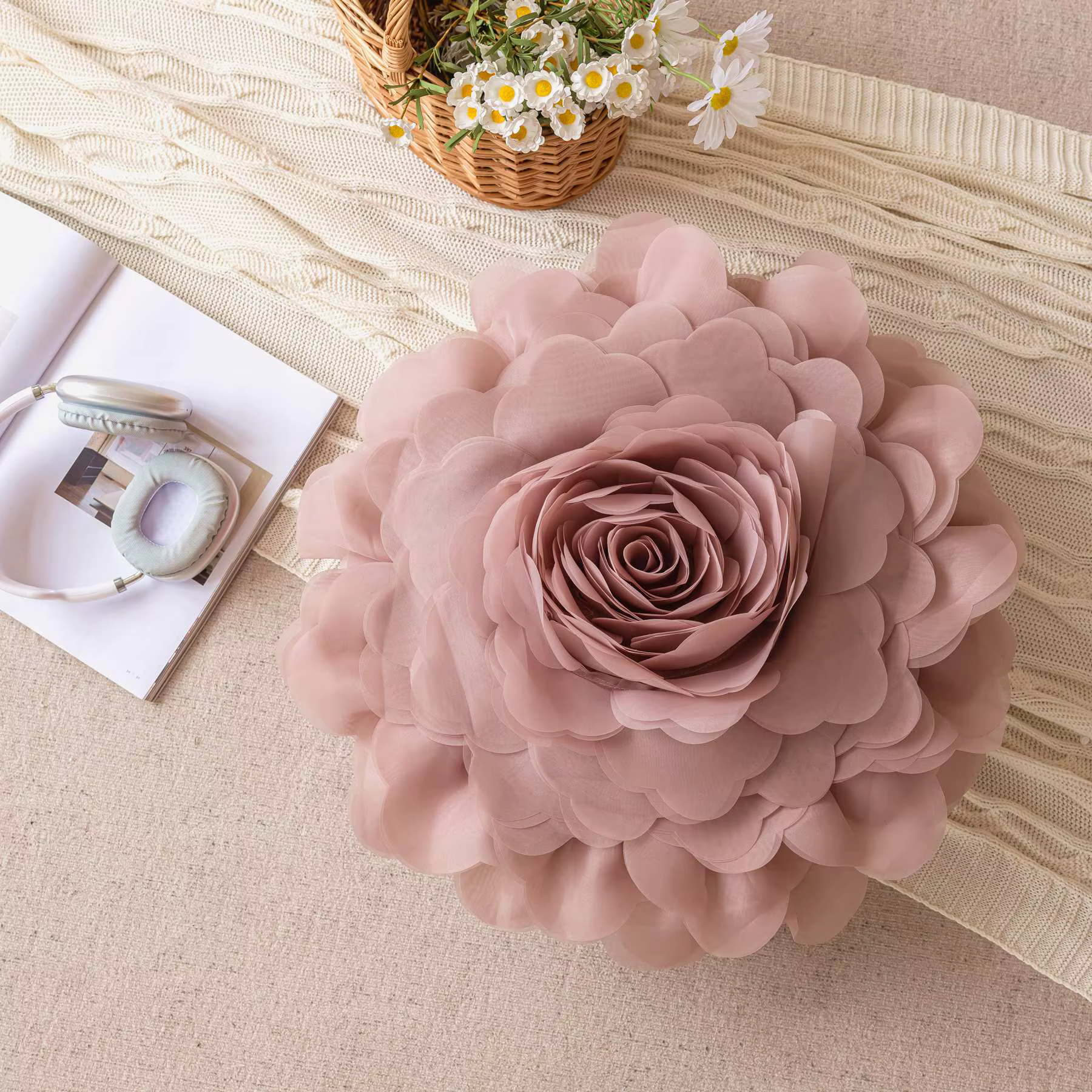 Juste de coussin à fleurs européennes, taie d'oreiller ronde en organza stéréoscopique, luxe, style 