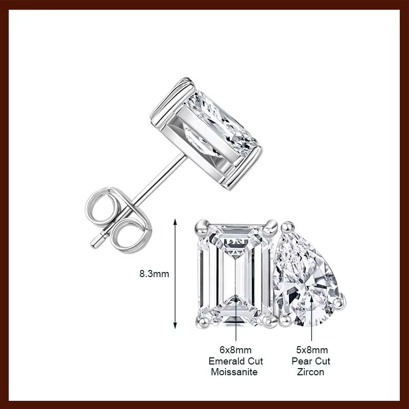 OXTAO Ensemble collier et boucles d'oreilles en moissanite taille émeraude pour femme, bijoux certif