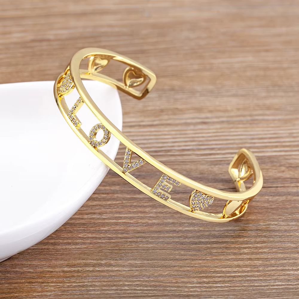 Nidin-Bracelet lettre d'amour romantique pour femme, bracelet en or, breloques alphabet, ouvert, rég