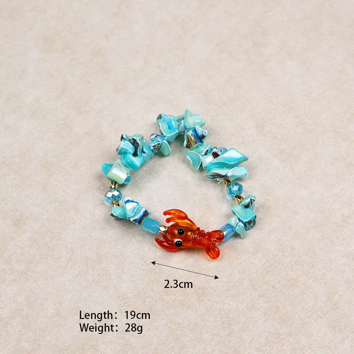 Collier et bracelet en forme de homard et de crabe avec glaçure colorée et coquille pour femmes, bij