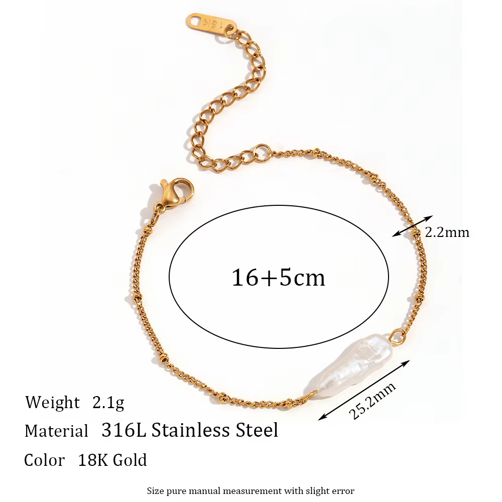 E.B.belle-Long pendentif perle baroque avec perle JONecklace, bracelet plaqué or 18 carats, bracelet
