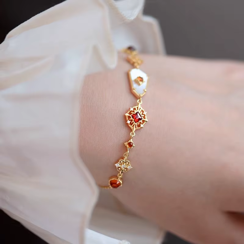 Bracelet en rubis incrusté de style palais rétro pour femmes, exquis, luxueux, élégant, de haute qua