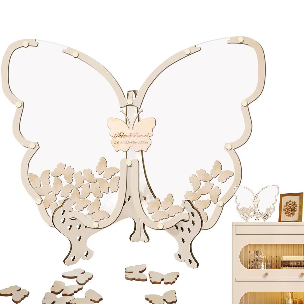 Livre d'or papillon en bois pour fête prénatale, décorations de mariage pour cérémonie, livre d'or é