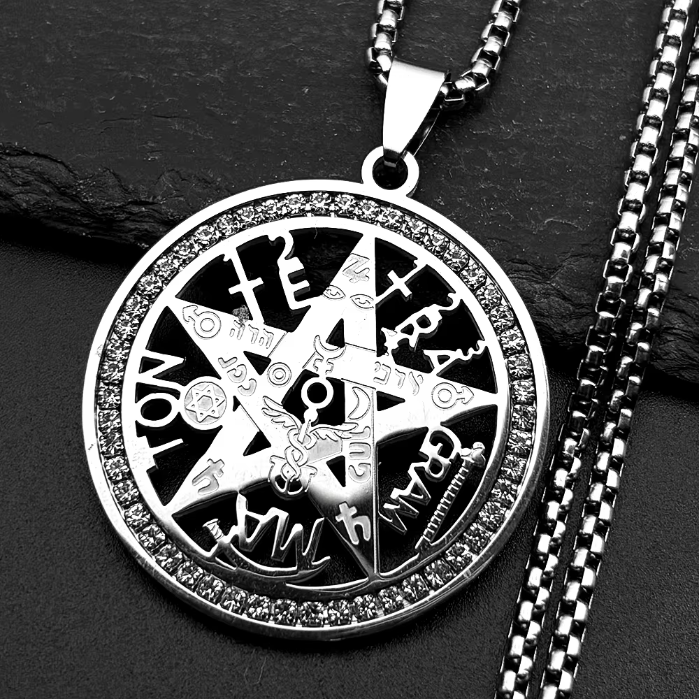 Collier Tetragrammaton en hébreu juif pour femmes et hommes, en acier inoxydable, avec strass, étoil