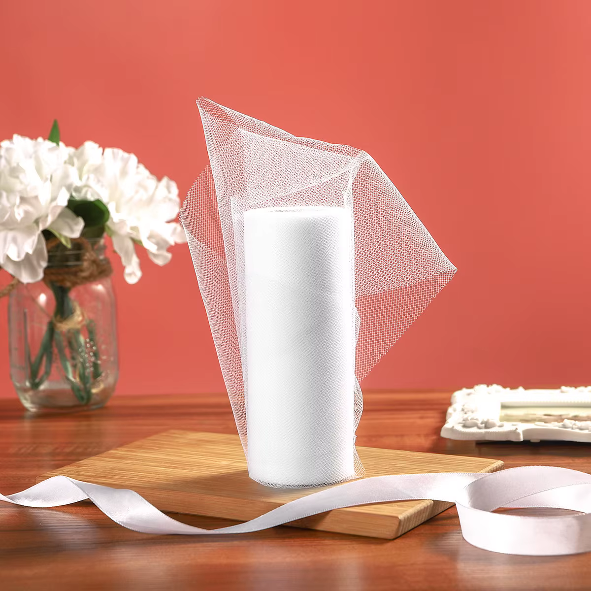 1 Rouleau de Tulle Fin pour Mariage, Décoration Longue pour Voiture de Mariage, Tulle Artisanat DIY,