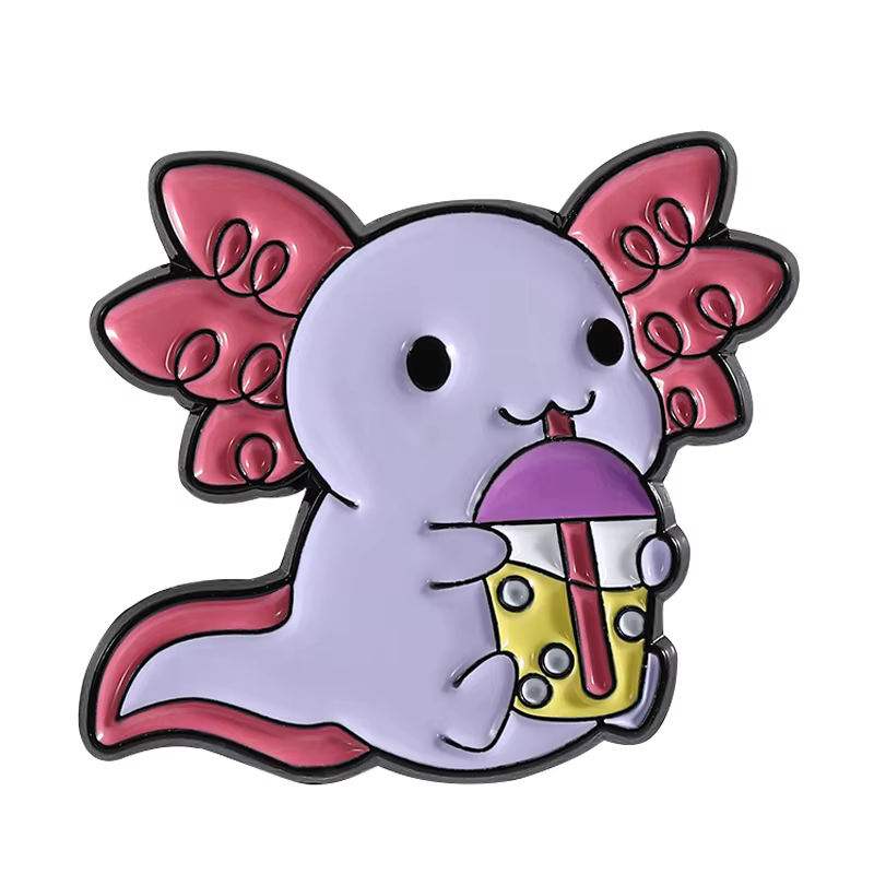 Dessin animé salamandre émail broche mignon Axolotl manger beaucoup Animal drôle Badge chemise rever