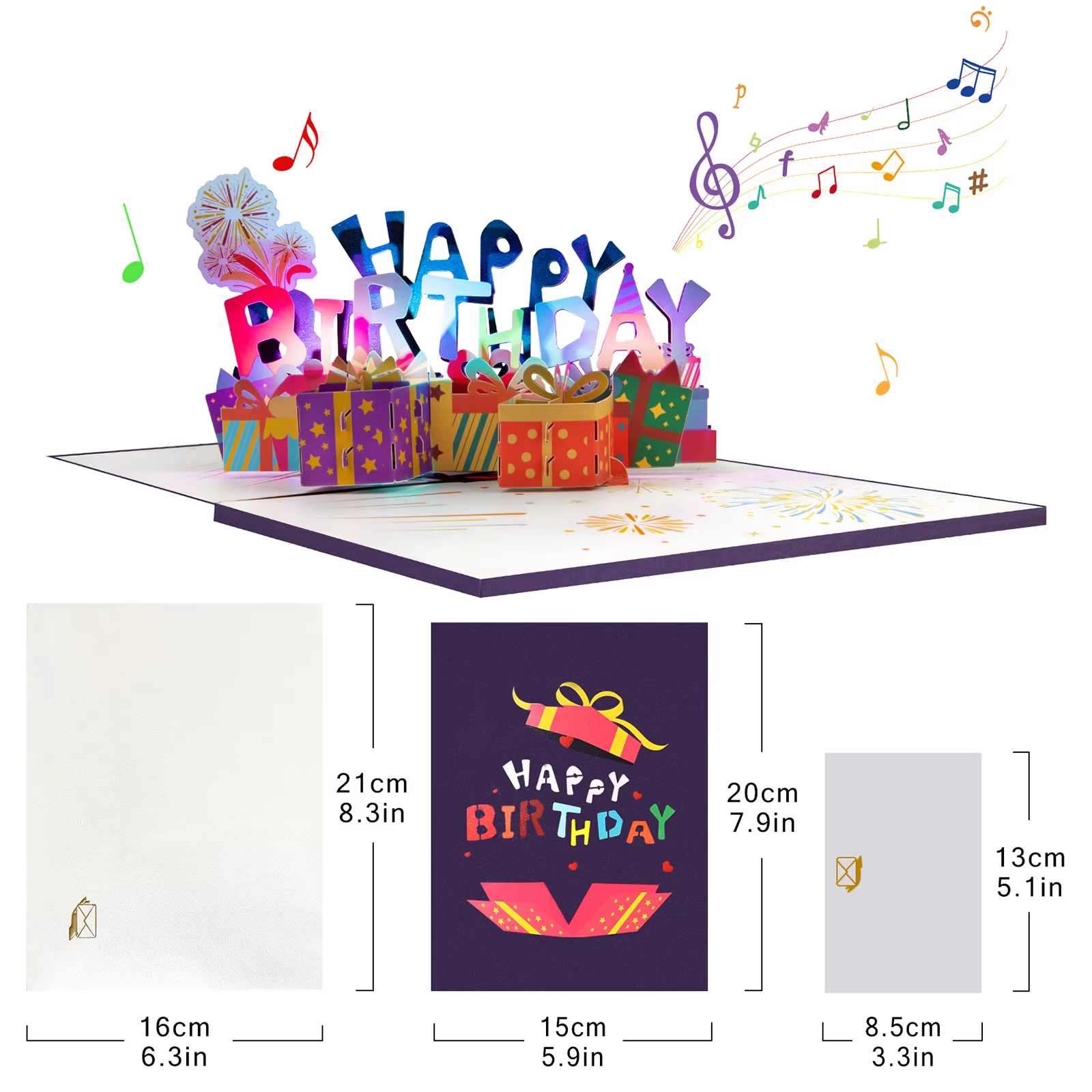 Carte d'anniversaire avec musique et lumière, carte d'anniversaire musicale pop-up, carte d'annivers
