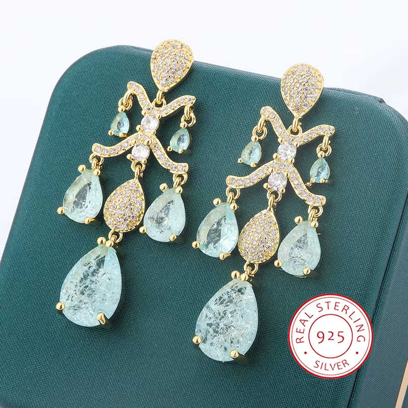 Boucles d'oreilles en Zircon bleu clair brillant, bijoux de luxe pour femmes, boucles d'oreilles en 