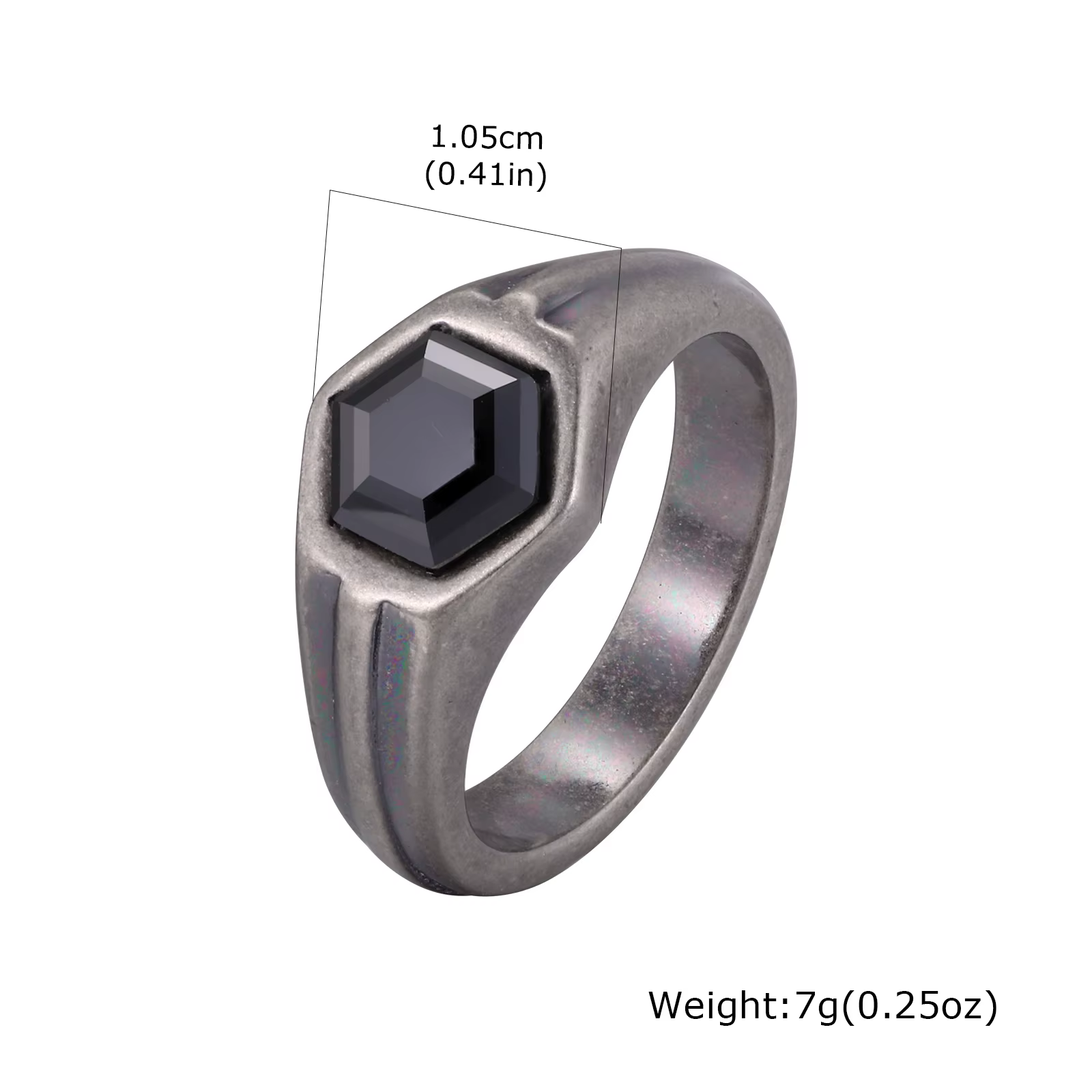 Bagues punk vintage en acier inoxydable gris pour hommes, bague hexagonale en zircon noir, bijoux de
