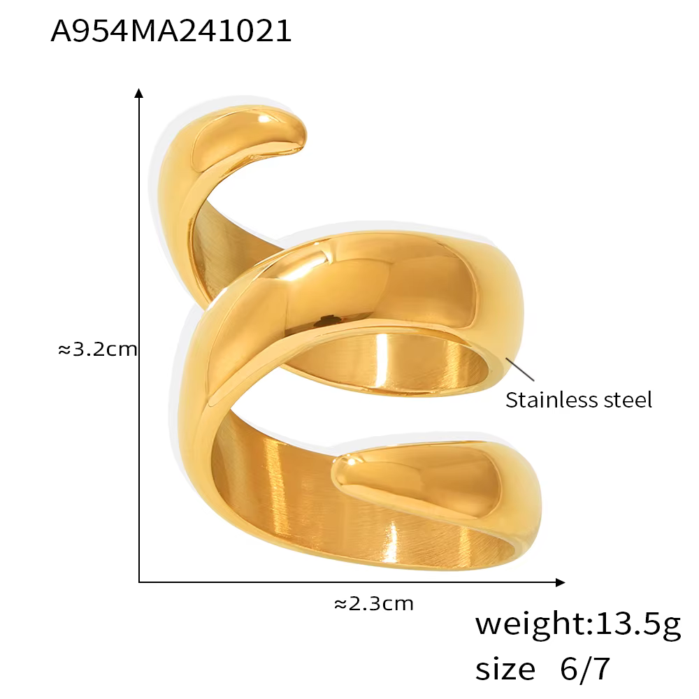 Bagues circulaires uniques en acier inoxydable pour femmes, plaqué or 18 carats, étanche, non réglab