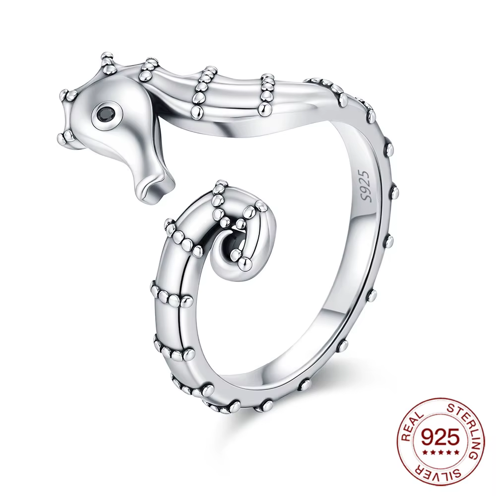 Bague d'ouverture hippocampe en argent Sterling S925, originale, pour la fabrication de bijoux, acce