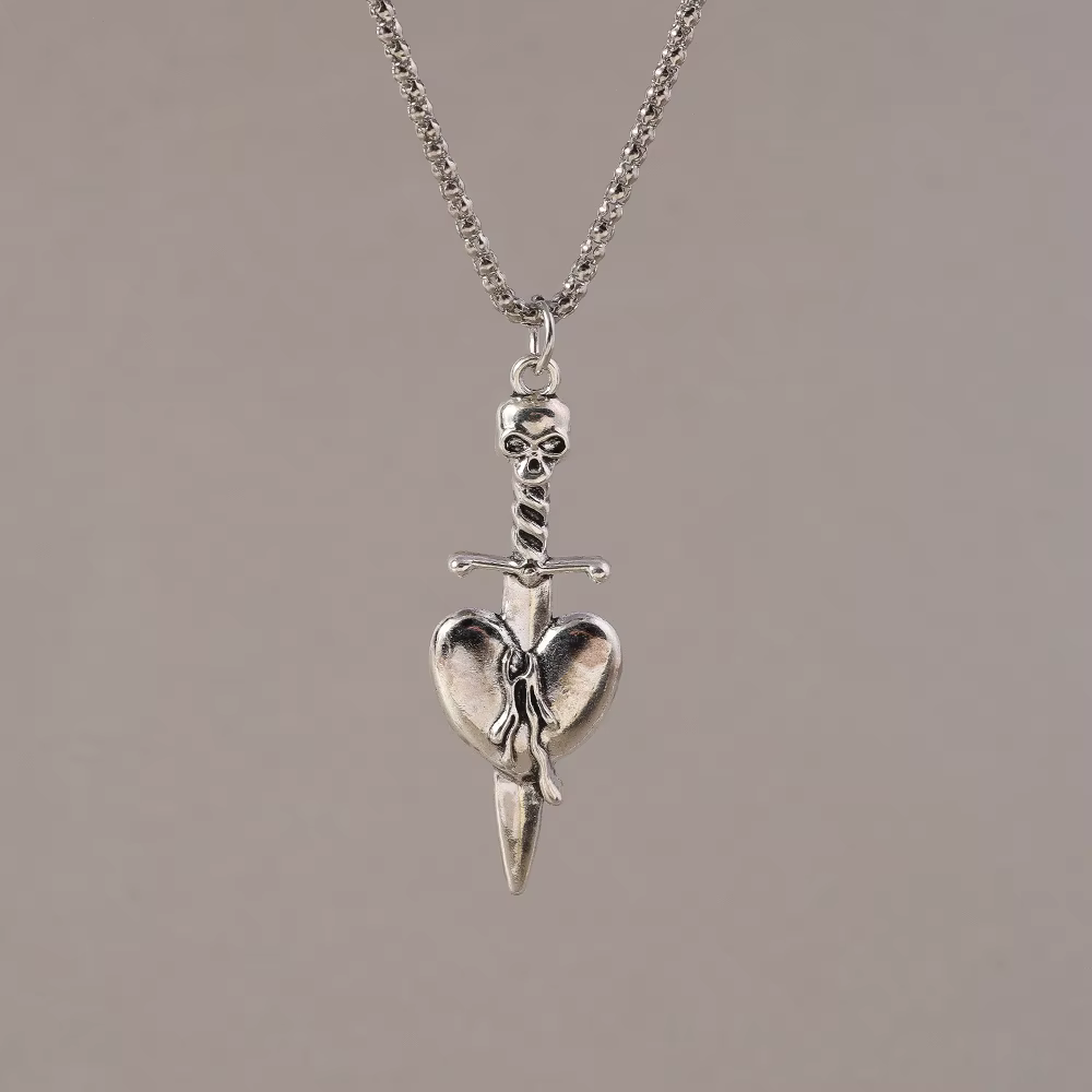 Aihua gothique amour coeur collier pour hommes femmes longue chaîne personnalité Grunge Hip Hop Punk