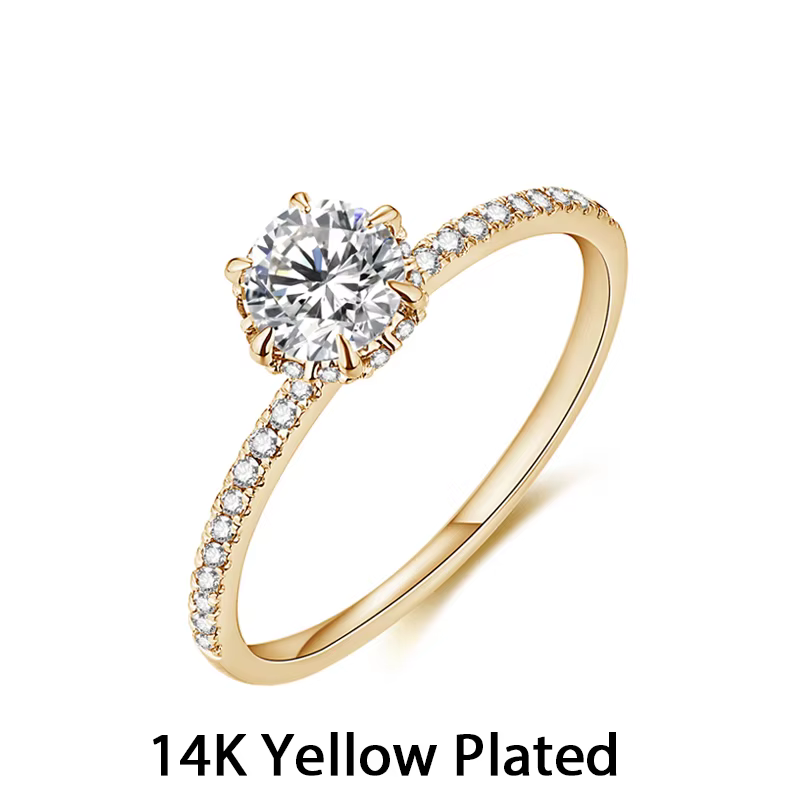MINTYBOX-Bagues Moissanite D Colo en or jaune 14 carats pour femmes, faites à la main, 6.5mm, pur, 1