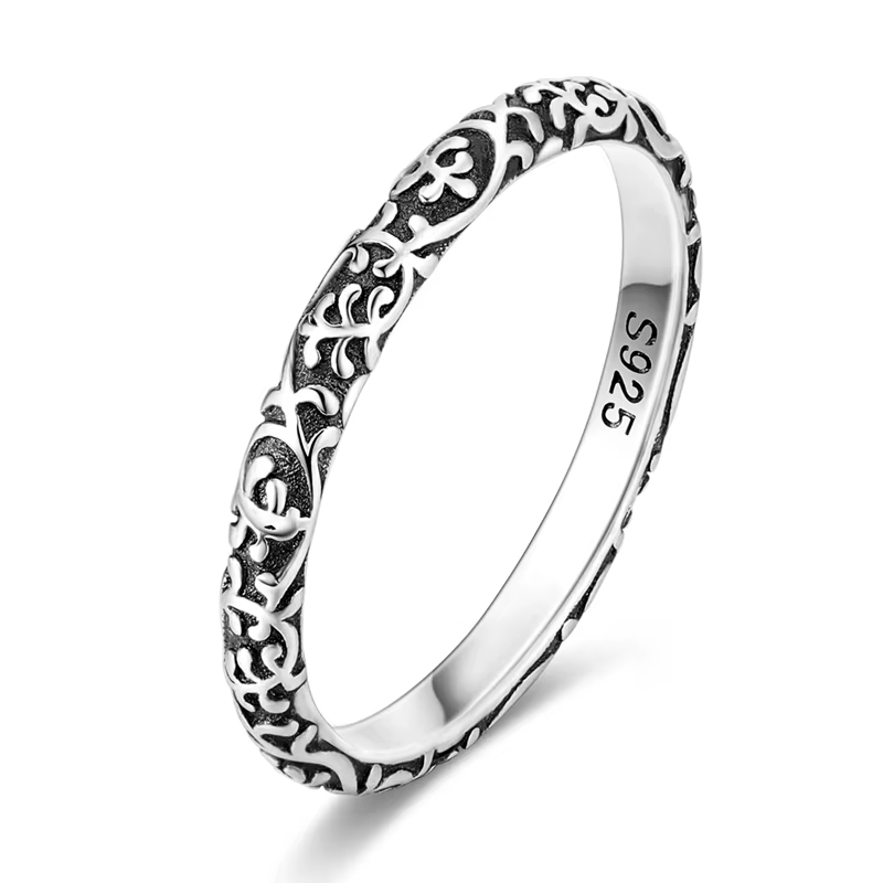 Bague en argent sterling 925 vintage oxydé, motif filigrane, style celtique, empilable, bijou rétro,