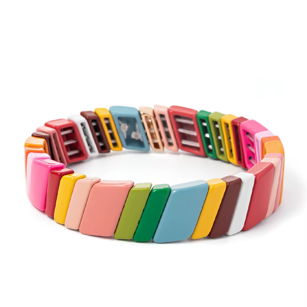 Bracelets en émail pour femmes, jonc en métal coloré, perles élastiques, bijoux faits à la main, fou