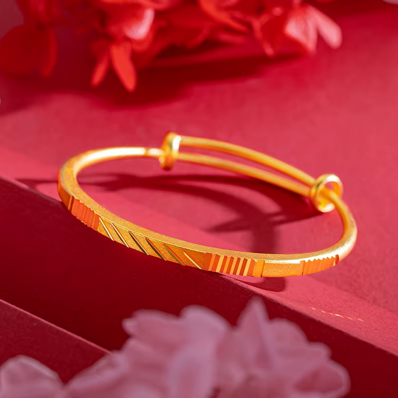 Bracelets push and rib réglables pour femmes, or 18 carats, bracelets jaunes purs, bijoux de luxe, f