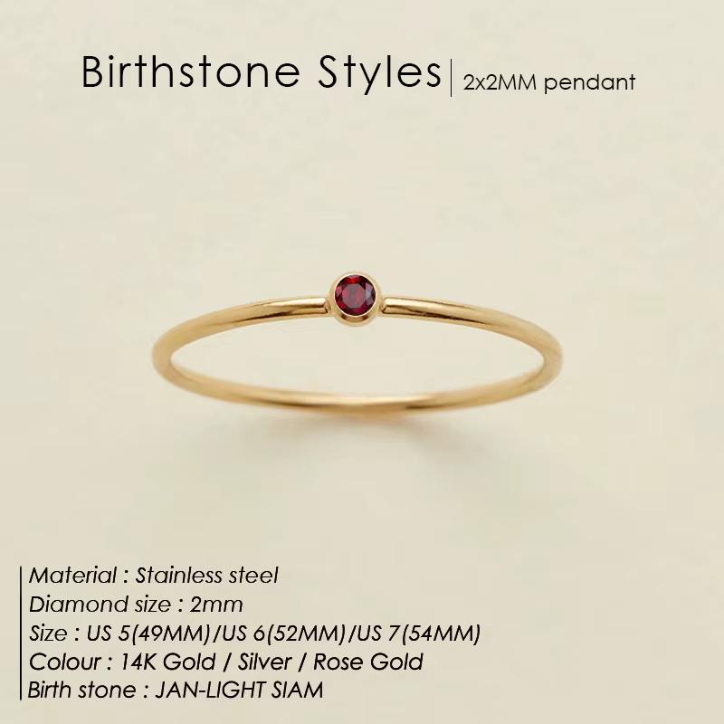 Bague en acier inoxydable plaqué or 14 carats avec pierre de naissance pour femme, petite bague fine