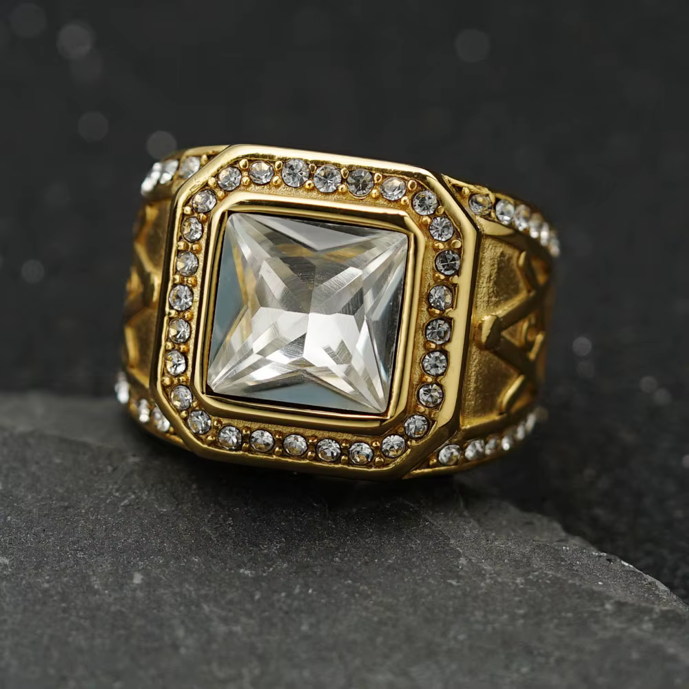 AG bague en acier inoxydable Vintage couleur or strass mâle Hiphop Rock homme femmes rétro gratuit m
