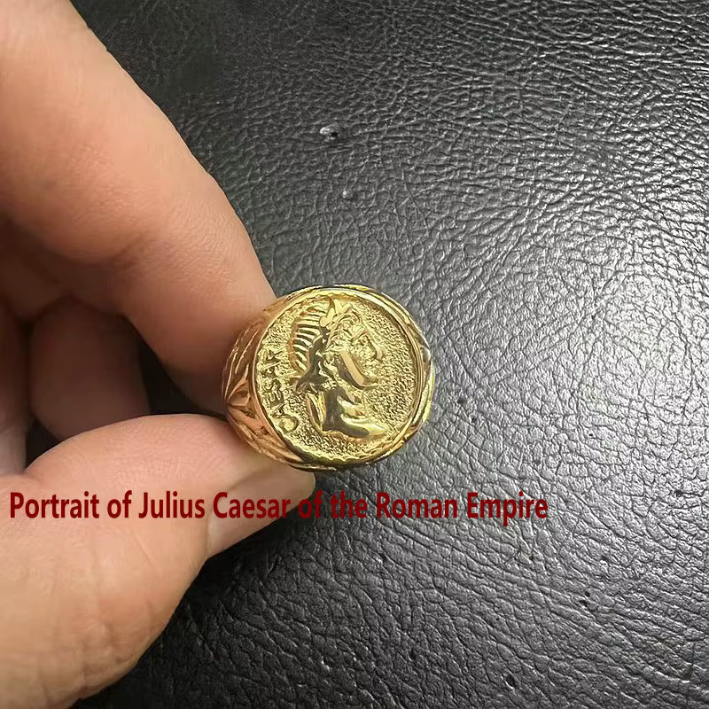 Bague vintage en acier inoxydable Julius Caesar, motif Empire romain antique plaqué, pour hommes et 