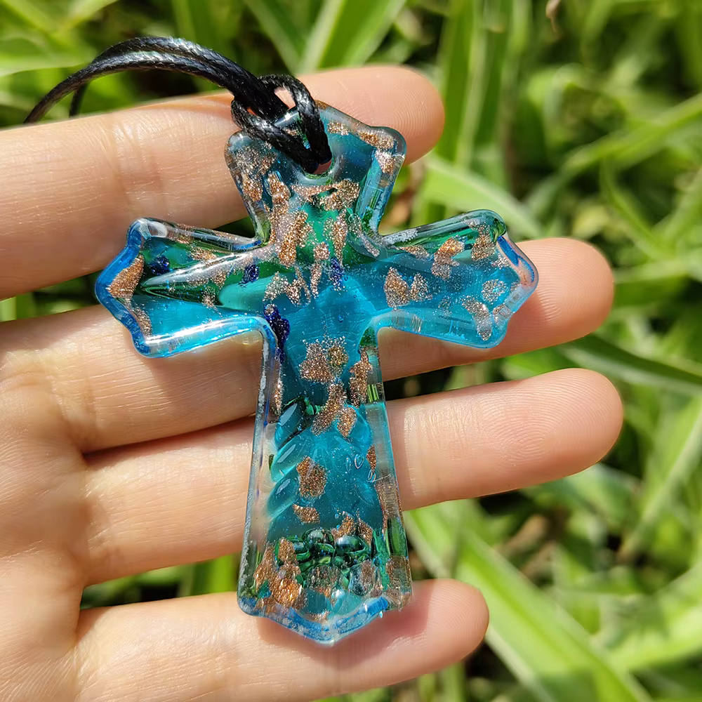 Collier Vintage en verre transparent en forme de croix, 1 pièce, pendentif, bijoux pour hommes et fe