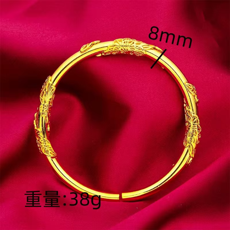 Bracelet jonc ouvert large mat uni vintage en or massif 24K AU999, réglable et empilable, pour femme