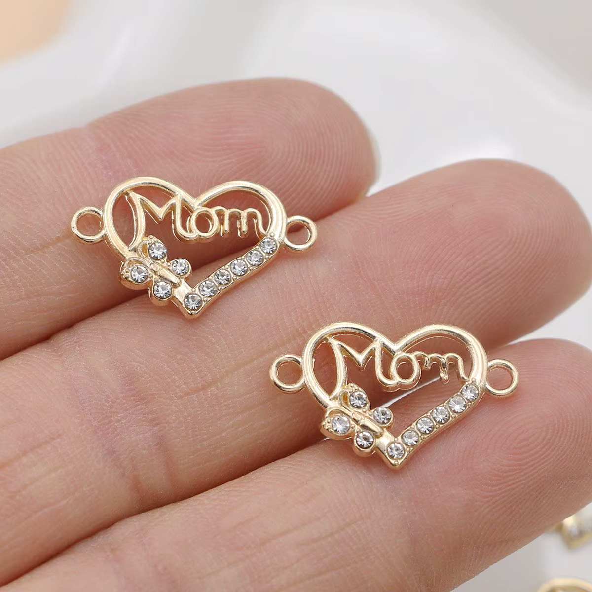 10 pièces plaqué or cristal coeur maman pendentif à breloque pour la fabrication de bijoux Bracelet 