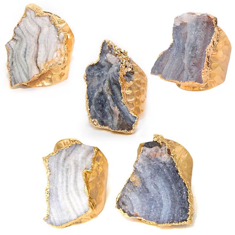 Irregualr – bague en pierre de Quartz pour femmes, Agate solaire, couleur or, bijoux à doigt ouvert,