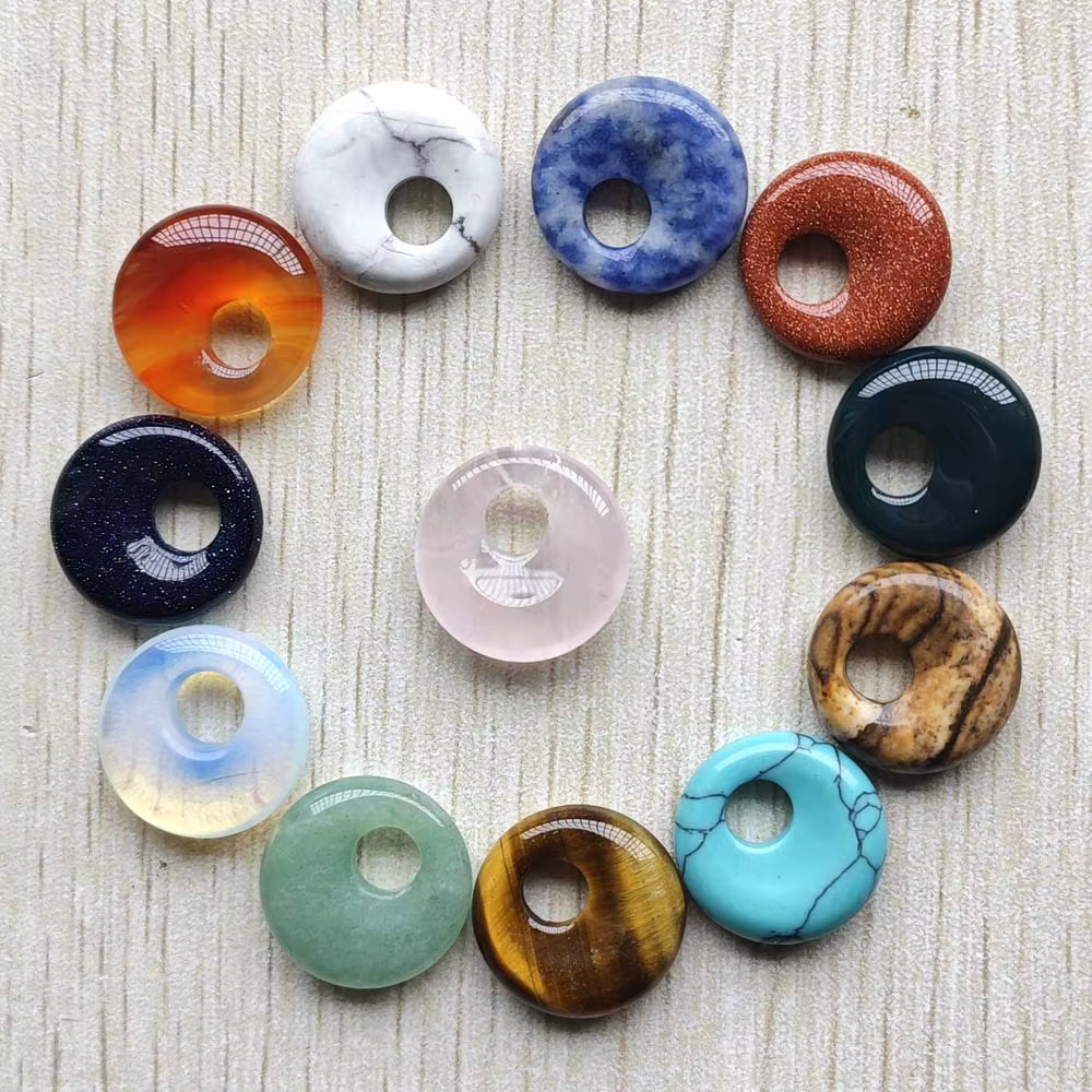 Gogo Donut breloques pierre naturelle mélange pendentifs perles 18mm pour boucles d'oreilles collier