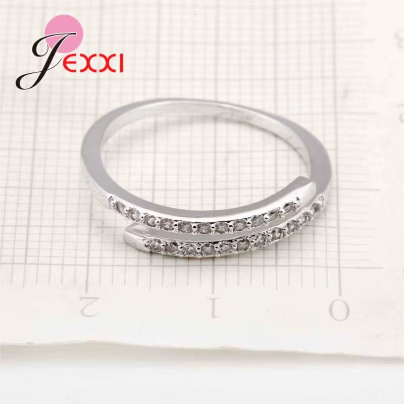 Anneaux en strass transparents Simpe en gros pour femmes, bijoux en argent sterling 925, mode, maria