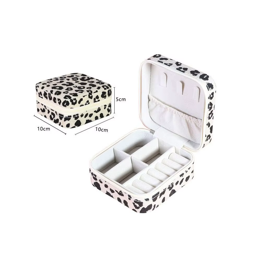 Boîte de rangement de bijoux en cuir PU imprimé léopard, conteneur d'accessoires de voyage pour la f