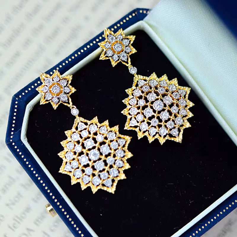 ZOCA-Boucles d'oreilles élégantes en dentelle dorée, tissage fait main, argent regardé 925, plaqué o