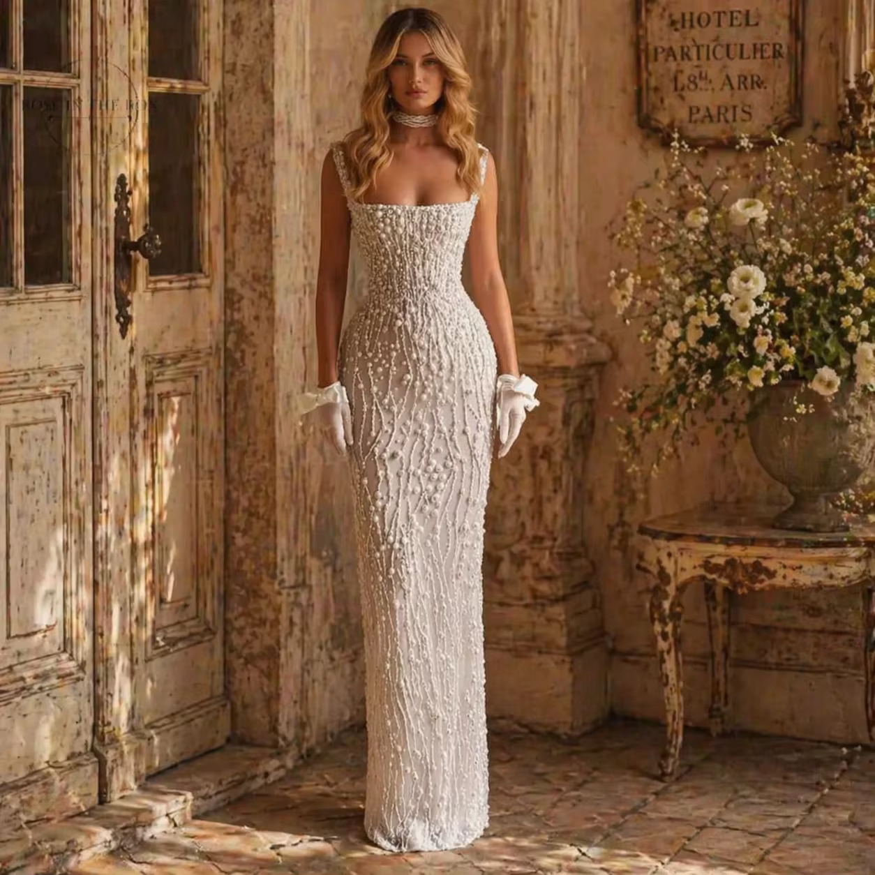 Robe de mariée sirène de luxe pour femme, ornée de perles scintillantes, col cœur, élégante, Vestido