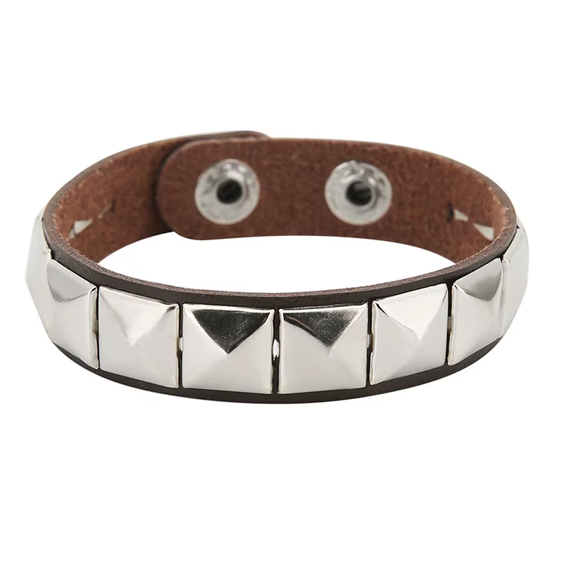 Punk Unique Bracelet clouté à pointes en cuir PU Rivet Bracelet manchette Wrap Bracelet en métal pou