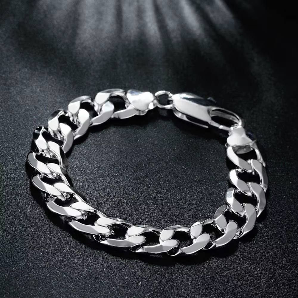 Bracelet en argent regardé 925 pour homme, chaîne latérale classique, bijoux de luxe, cadeaux de fêt