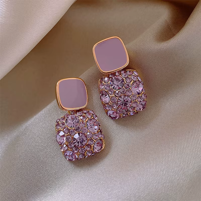 Nouveau Vintage violet brillant cristal géométrique femmes boucles d'oreilles contracté doux belle F