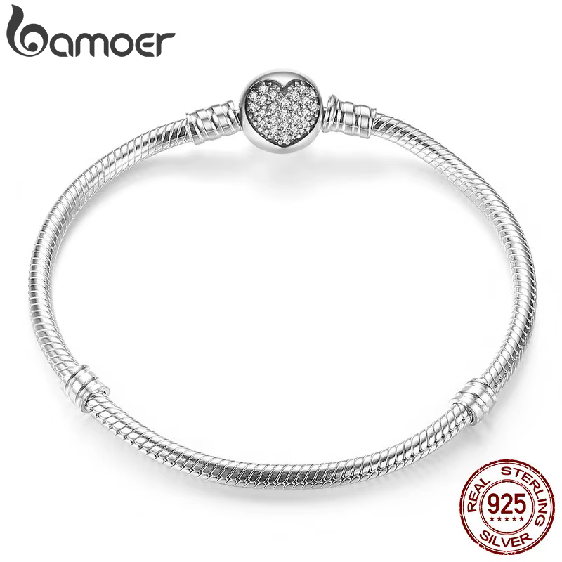 BAMOER authentique 100% 925 argent Sterling classique serpent chaîne Bracelet et Bracelet pour les f