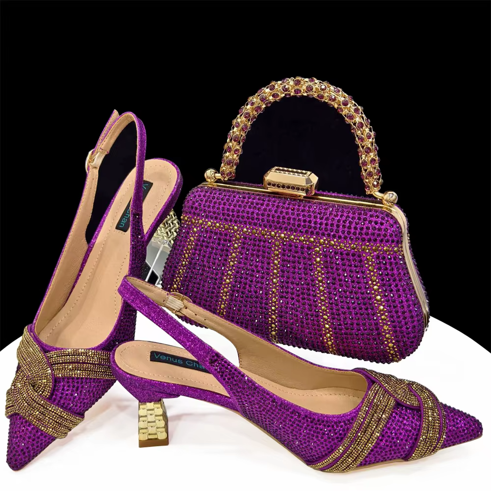 Chaussures pointues à talons hauts pour banquets de mariage, sac en diamant, design italien, noble e