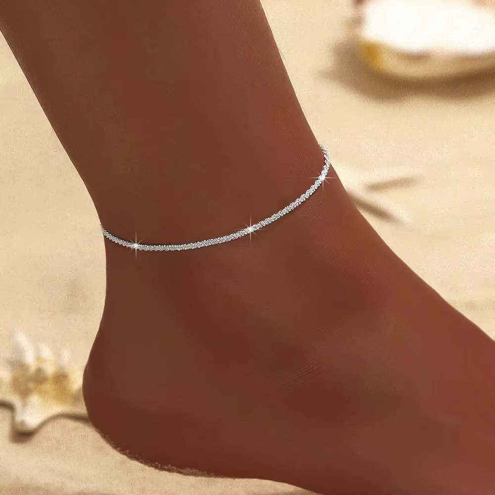 Nouveau 925 argent plaqué CZ cheville bracelets pour femme fille à la mode étanche Zircon charme dél