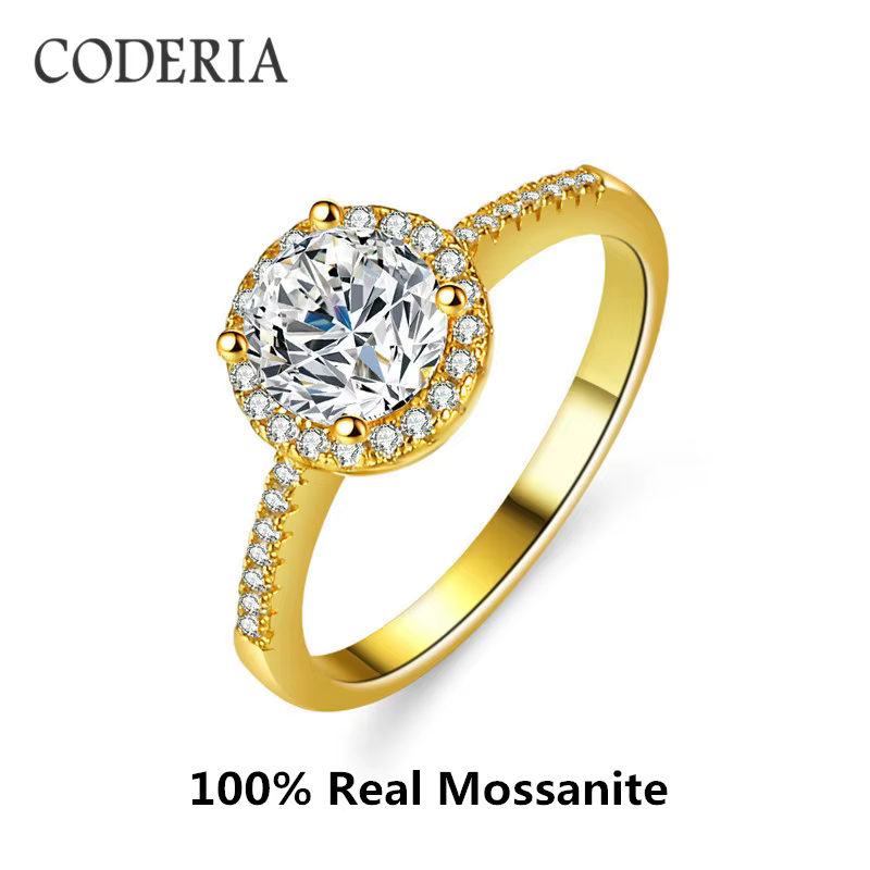 Bagues en argent regardé en or 18 carats pour femme, 1 carat, ensemble de patients en moissanite, ba
