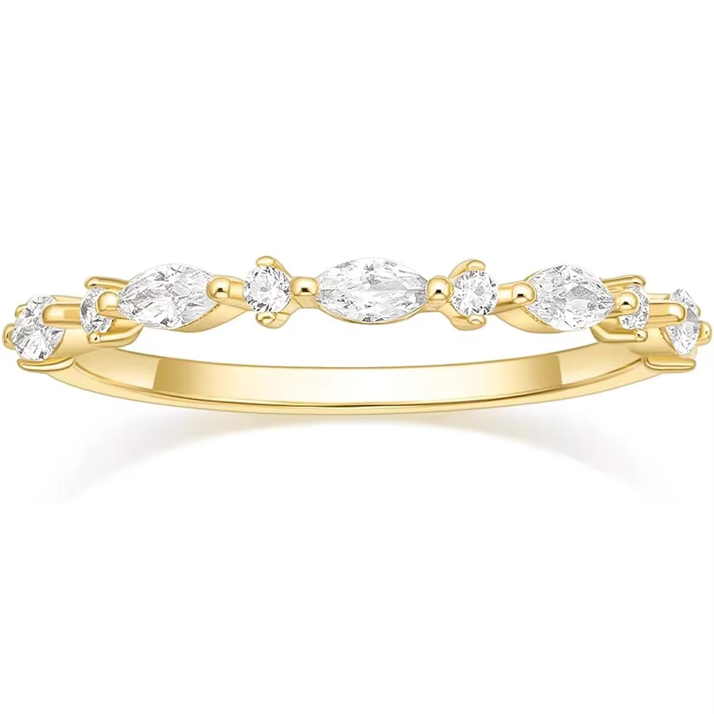 Trumium-Alliance Marquise plaquée or 14 carats pour femme, bague empilable, semi-cubique, contre-ind