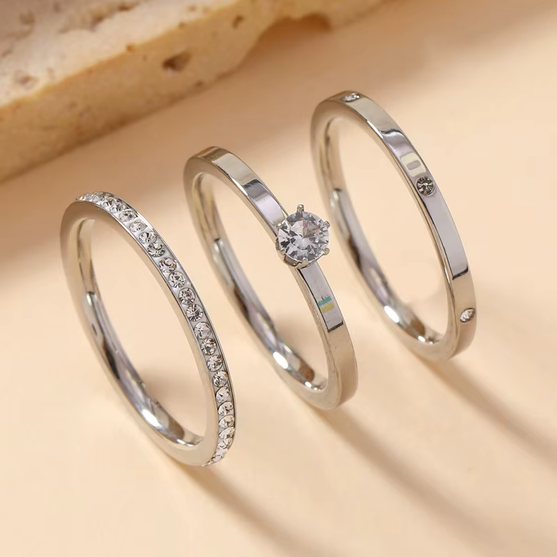 Bague tendance en acier inoxydable pour femmes, ensemble de trois pièces en Zircon, accessoire de do
