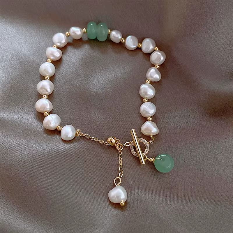 Promotion bijoux pour femmes 14K or rempli naturel perle d'eau douce et pierre de Jade dames bracele